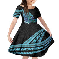 Turquoise Polynesia Easter Day Kid Short Sleeve Dress Eggs With Bunny Polynesian Pattern LT14 KID Turquoise - Polynesian Pride