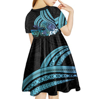 Turquoise Polynesia Easter Day Kid Short Sleeve Dress Eggs With Bunny Polynesian Pattern LT14 - Polynesian Pride