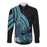 Turquoise Polynesia Easter Day Long Sleeve Button Shirt Eggs With Bunny Polynesian Pattern LT14 Unisex Turquoise - Polynesian Pride