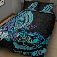 Turquoise Polynesia Easter Day Quilt Bed Set Eggs With Bunny Polynesian Pattern