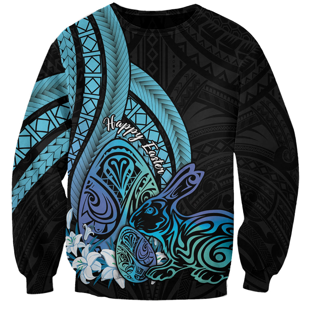 Turquoise Polynesia Easter Day Sweatshirt Eggs With Bunny Polynesian Pattern LT14 Unisex Turquoise - Polynesian Pride
