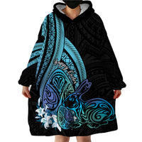 Turquoise Polynesia Easter Day Wearable Blanket Hoodie Eggs With Bunny Polynesian Pattern