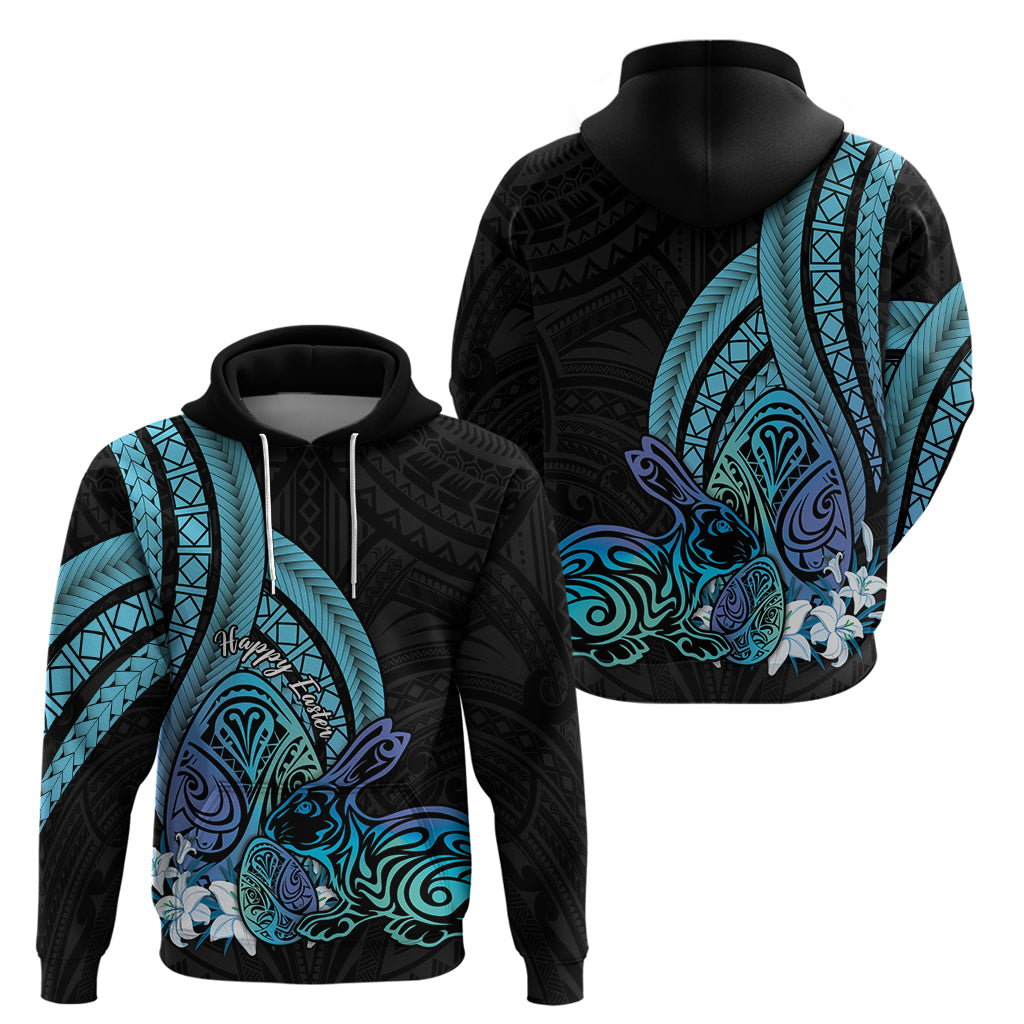 Turquoise Polynesia Easter Day Zip Hoodie Eggs With Bunny Polynesian Pattern