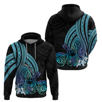 Turquoise Polynesia Easter Day Zip Hoodie Eggs With Bunny Polynesian Pattern