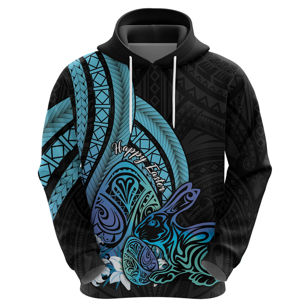 Turquoise Polynesia Easter Day Zip Hoodie Eggs With Bunny Polynesian Pattern