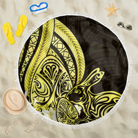 Yellow Polynesia Easter Day Beach Blanket Eggs With Bunny Polynesian Pattern