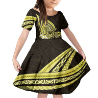 Yellow Polynesia Easter Day Family Matching Long Sleeve Bodycon Dress and Hawaiian Shirt Eggs With Bunny Polynesian Pattern LT14 Daughter's Dress Yellow - Polynesian Pride