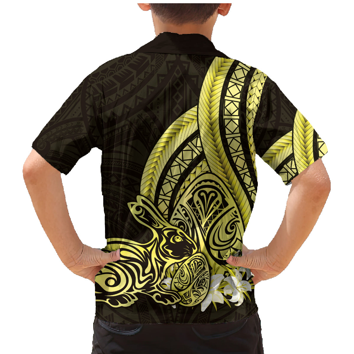 Yellow Polynesia Easter Day Family Matching Mermaid Dress and Hawaiian Shirt Eggs With Bunny Polynesian Pattern