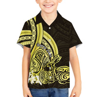 Yellow Polynesia Easter Day Kid Hawaiian Shirt Eggs With Bunny Polynesian Pattern