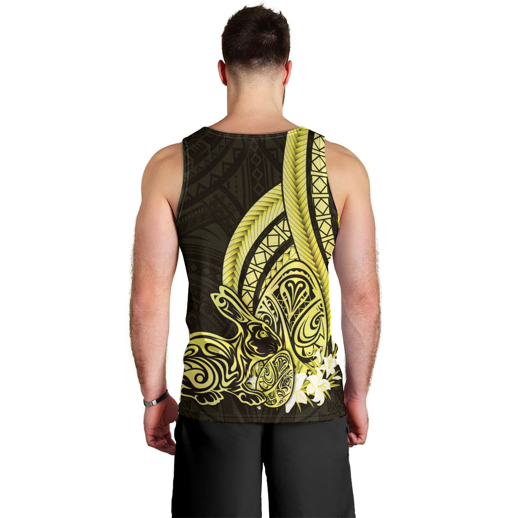 Yellow Polynesia Easter Day Men Tank Top Eggs With Bunny Polynesian Pattern