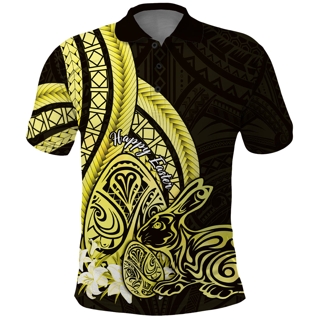 Yellow Polynesia Easter Day Polo Shirt Eggs With Bunny Polynesian Pattern
