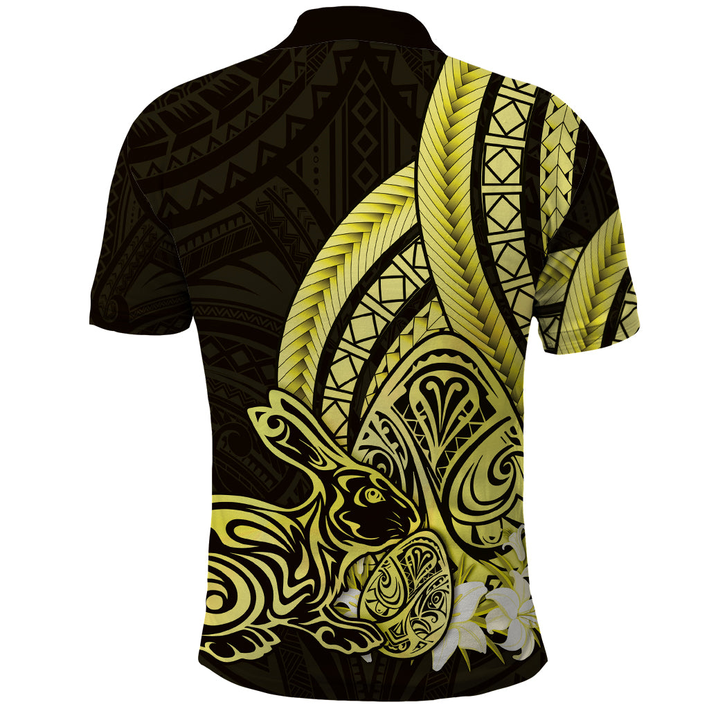 Yellow Polynesia Easter Day Polo Shirt Eggs With Bunny Polynesian Pattern
