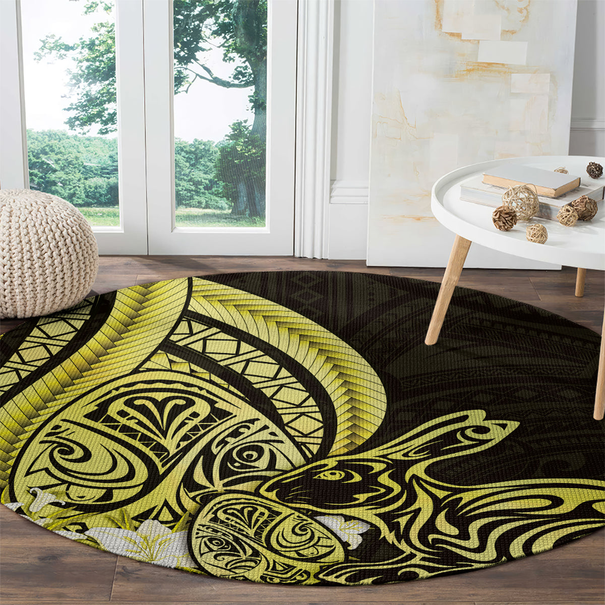 Yellow Polynesia Easter Day Round Carpet Eggs With Bunny Polynesian Pattern LT14 - Polynesian Pride