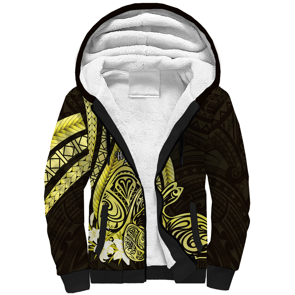 Yellow Polynesia Easter Day Sherpa Hoodie Eggs With Bunny Polynesian Pattern