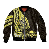 Yellow Polynesia Easter Day Sleeve Zip Bomber Jacket Eggs With Bunny Polynesian Pattern