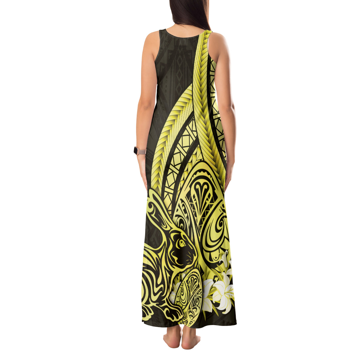 Yellow Polynesia Easter Day Tank Maxi Dress Eggs With Bunny Polynesian Pattern
