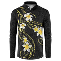Polynesia Tattoo With Plumeria Button Sweatshirt Elegant Vibes LT14 Black - Polynesian Pride