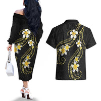 Polynesia Tattoo With Plumeria Couples Matching Off The Shoulder Long Sleeve Dress and Hawaiian Shirt Elegant Vibes LT14 - Polynesian Pride
