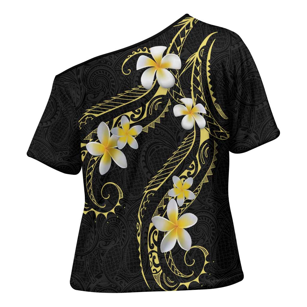 Polynesia Tattoo With Plumeria Cross Shoulder Shirt Elegant Vibes
