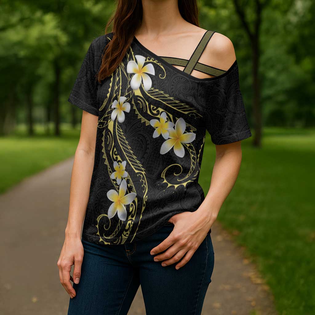 Polynesia Tattoo With Plumeria Cross Shoulder Shirt Elegant Vibes