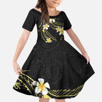 Polynesia Tattoo With Plumeria Family Matching Mermaid Dress and Hawaiian Shirt Elegant Vibes LT14 Daughter's Dress Black - Polynesian Pride