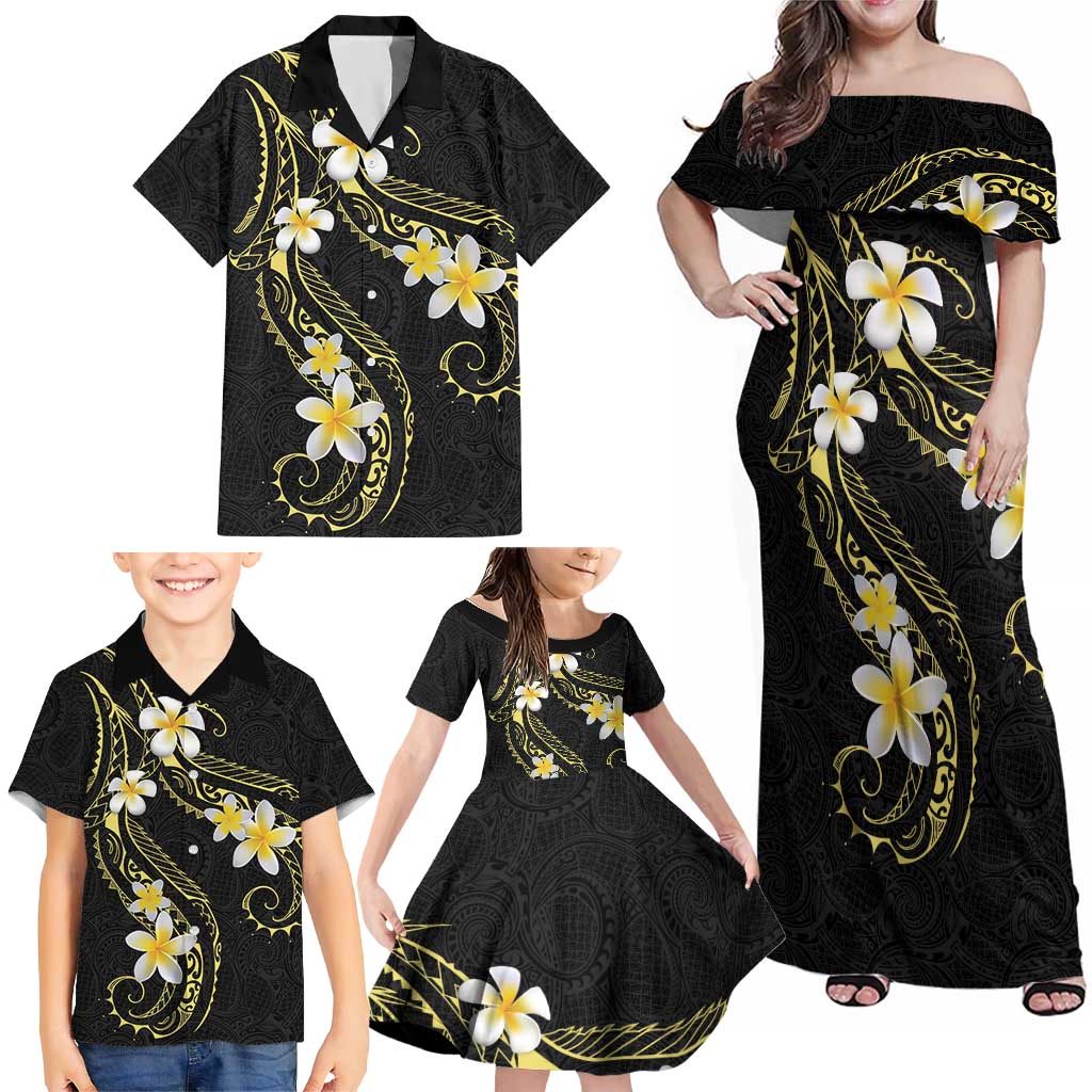 Polynesia Tattoo With Plumeria Family Matching Off Shoulder Maxi Dress and Hawaiian Shirt Elegant Vibes