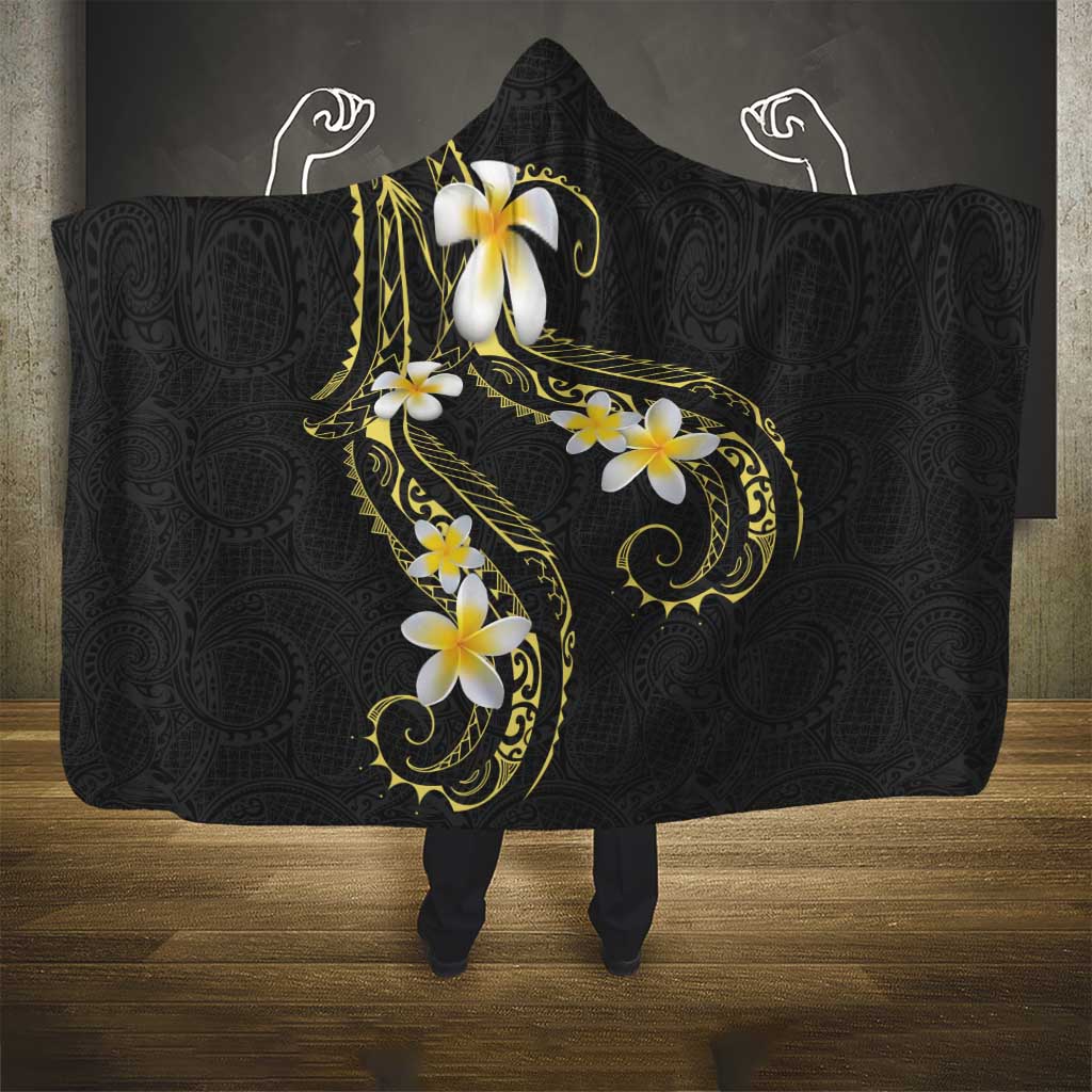 Polynesia Tattoo With Plumeria Hooded Blanket Elegant Vibes