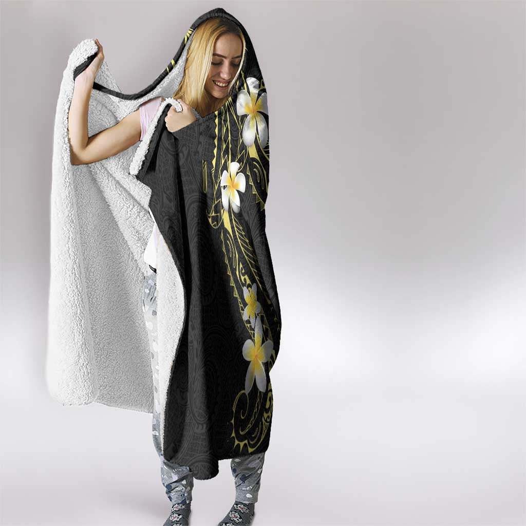 Polynesia Tattoo With Plumeria Hooded Blanket Elegant Vibes