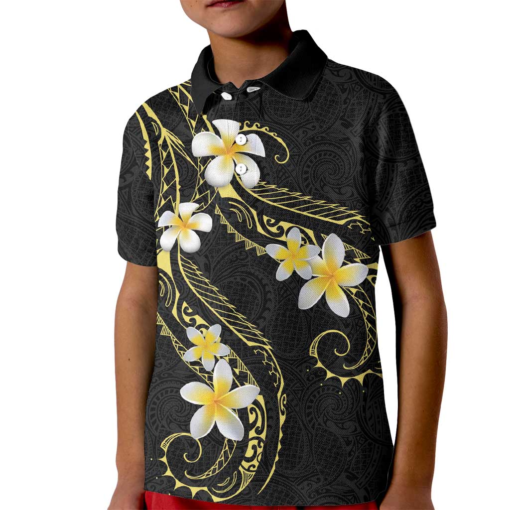 Polynesia Tattoo With Plumeria Kid Polo Shirt Elegant Vibes LT14 Kid Black - Polynesian Pride