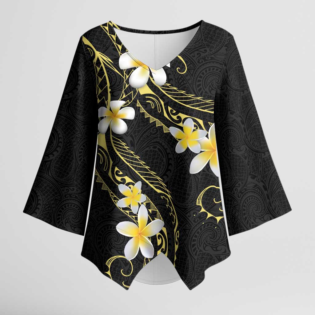 Polynesia Tattoo With Plumeria Kimono Sleeve Blouse Elegant Vibes LT14 Female Black - Polynesian Pride