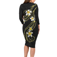 Polynesia Tattoo With Plumeria Long Sleeve Bodycon Dress Elegant Vibes LT14 - Polynesian Pride