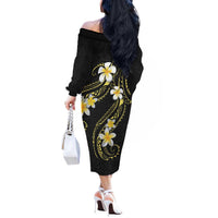 Polynesia Tattoo With Plumeria Off The Shoulder Long Sleeve Dress Elegant Vibes