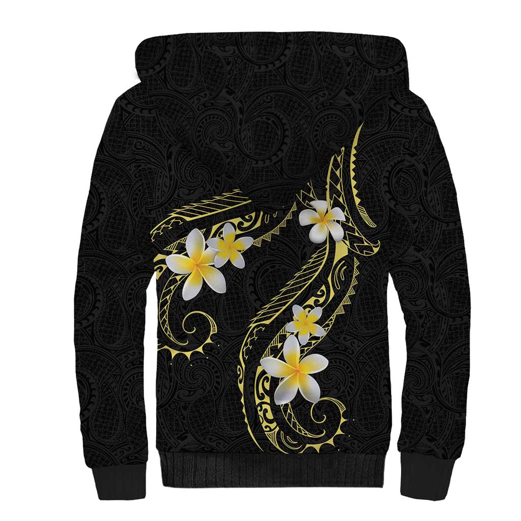 Polynesia Tattoo With Plumeria Sherpa Hoodie Elegant Vibes