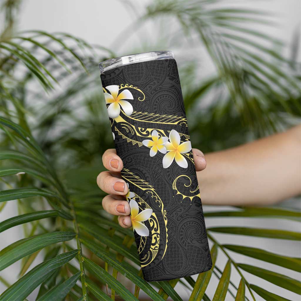 Polynesia Tattoo With Plumeria Skinny Tumbler Elegant Vibes