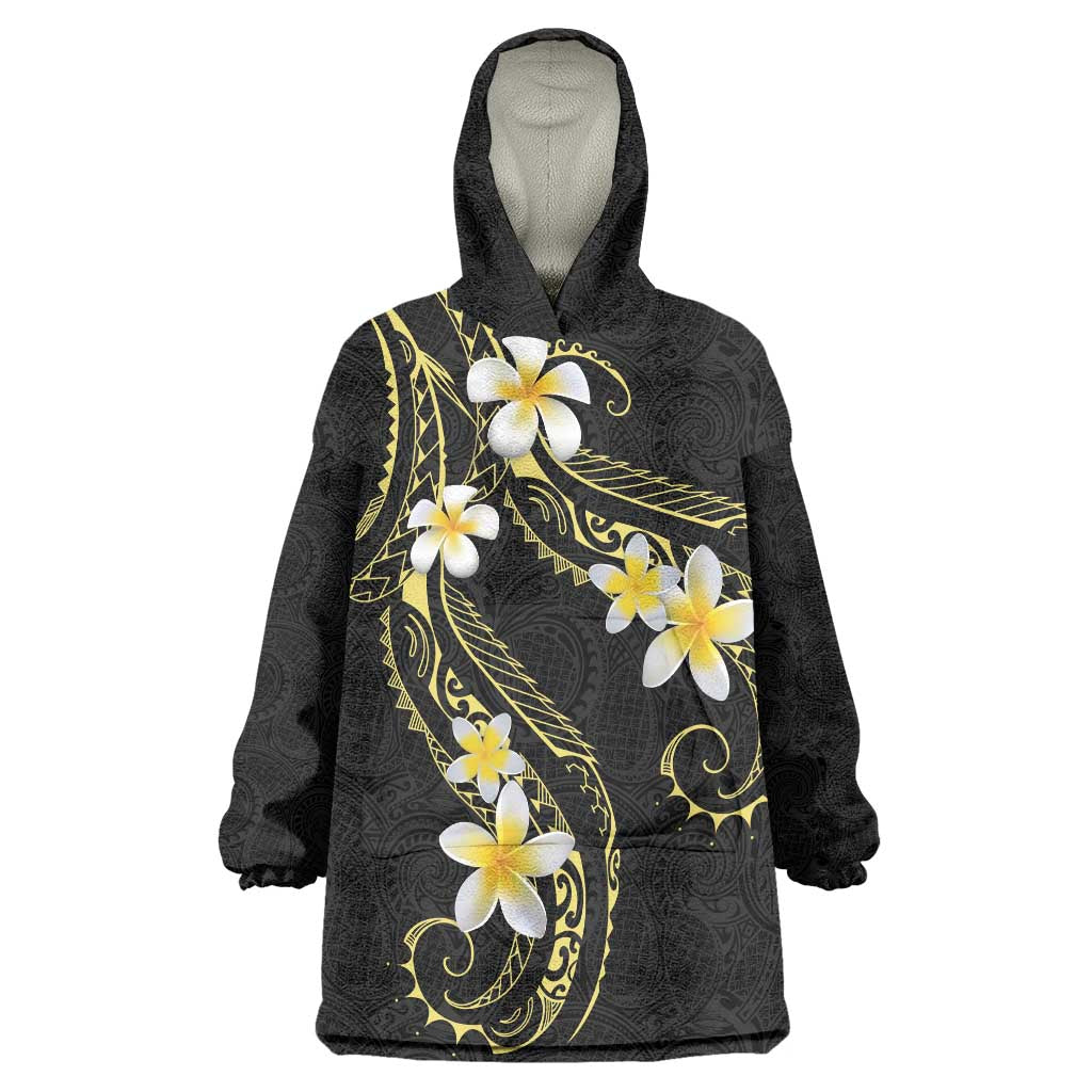 Polynesia Tattoo With Plumeria Wearable Blanket Hoodie Elegant Vibes