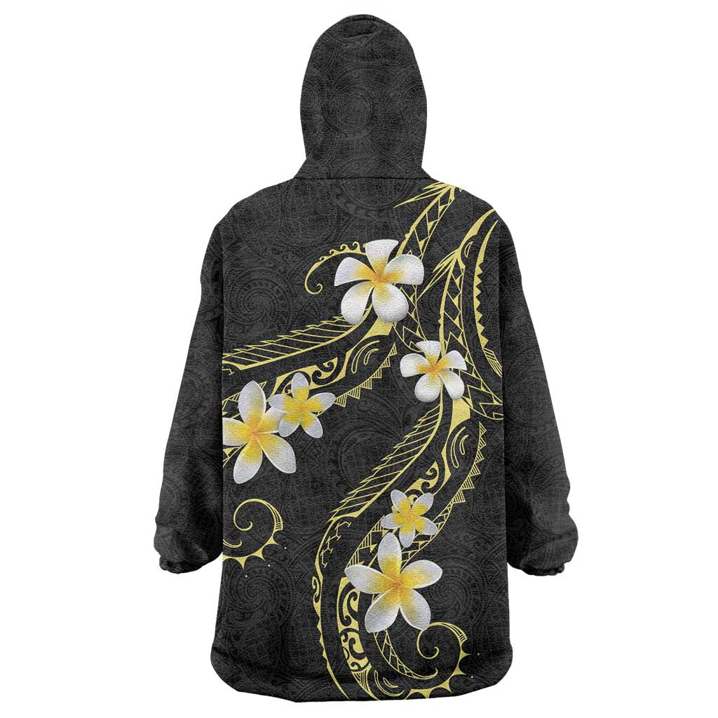 Polynesia Tattoo With Plumeria Wearable Blanket Hoodie Elegant Vibes