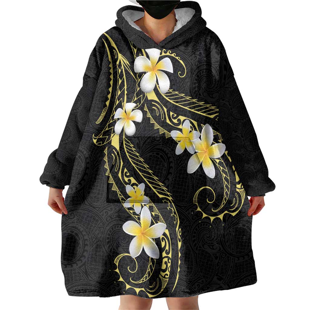 Polynesia Tattoo With Plumeria Wearable Blanket Hoodie Elegant Vibes