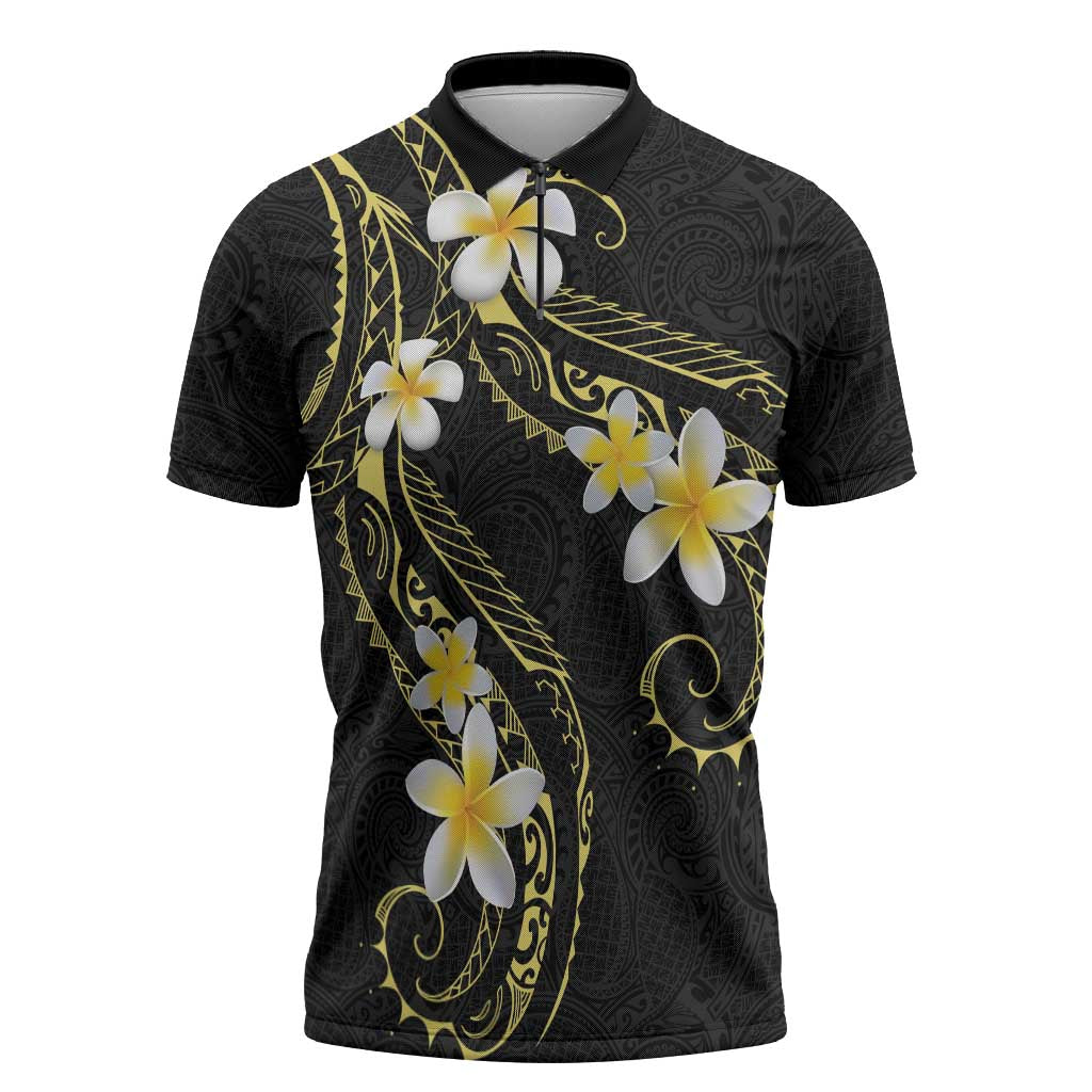 Polynesia Tattoo With Plumeria Zipper Polo Shirt Elegant Vibes