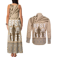 Tonga Father's Day Couples Matching Tank Maxi Dress and Long Sleeve Button Shirt Best Dad Ever Tongan Ngatu Pattern - Beige LT14 - Polynesian Pride