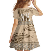 Tonga Father's Day Family Matching Long Sleeve Bodycon Dress and Hawaiian Shirt Best Dad Ever Tongan Ngatu Pattern - Beige LT14 - Polynesian Pride