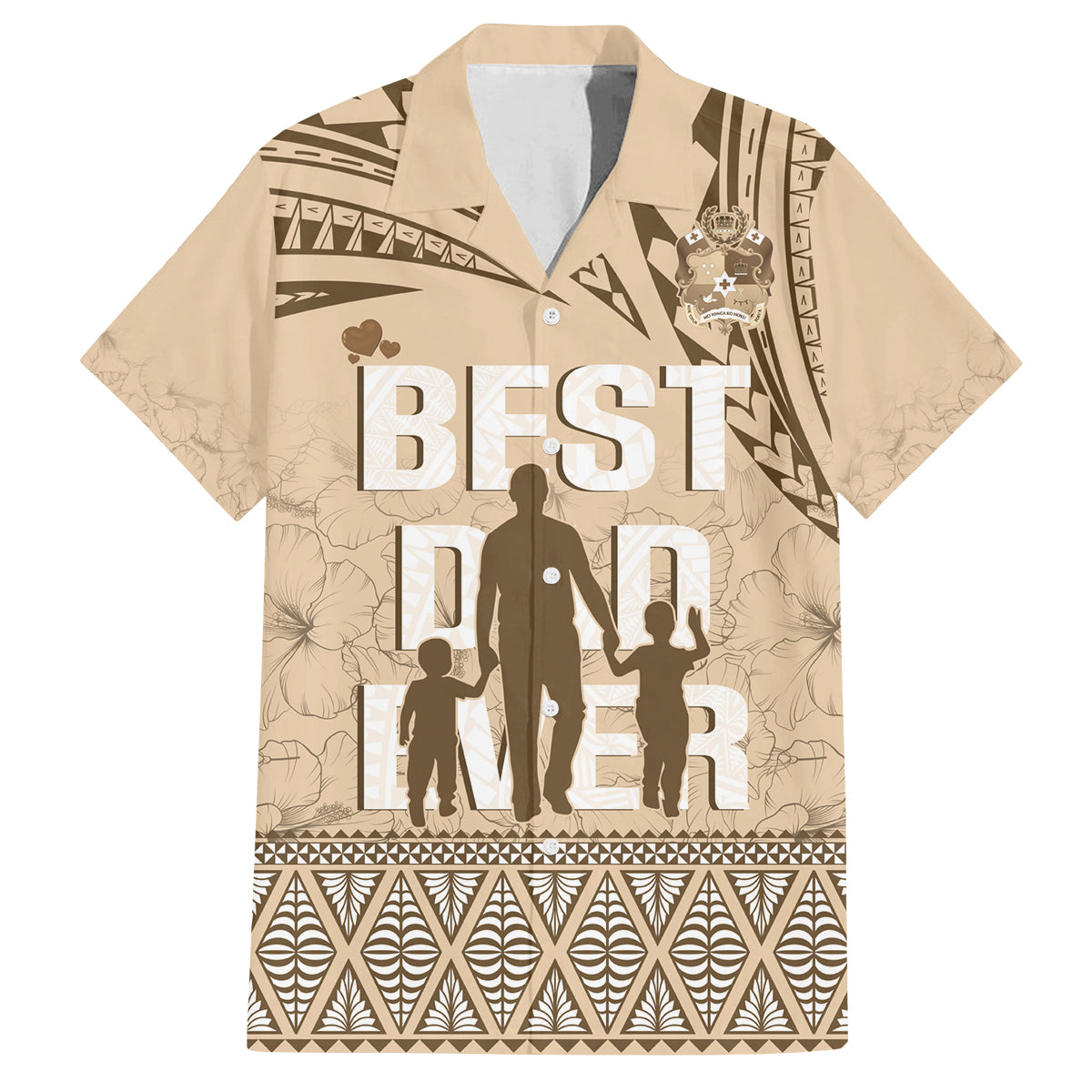 Tonga Father's Day Family Matching Long Sleeve Bodycon Dress and Hawaiian Shirt Best Dad Ever Tongan Ngatu Pattern - Beige LT14 Dad's Shirt - Short Sleeve Beige - Polynesian Pride