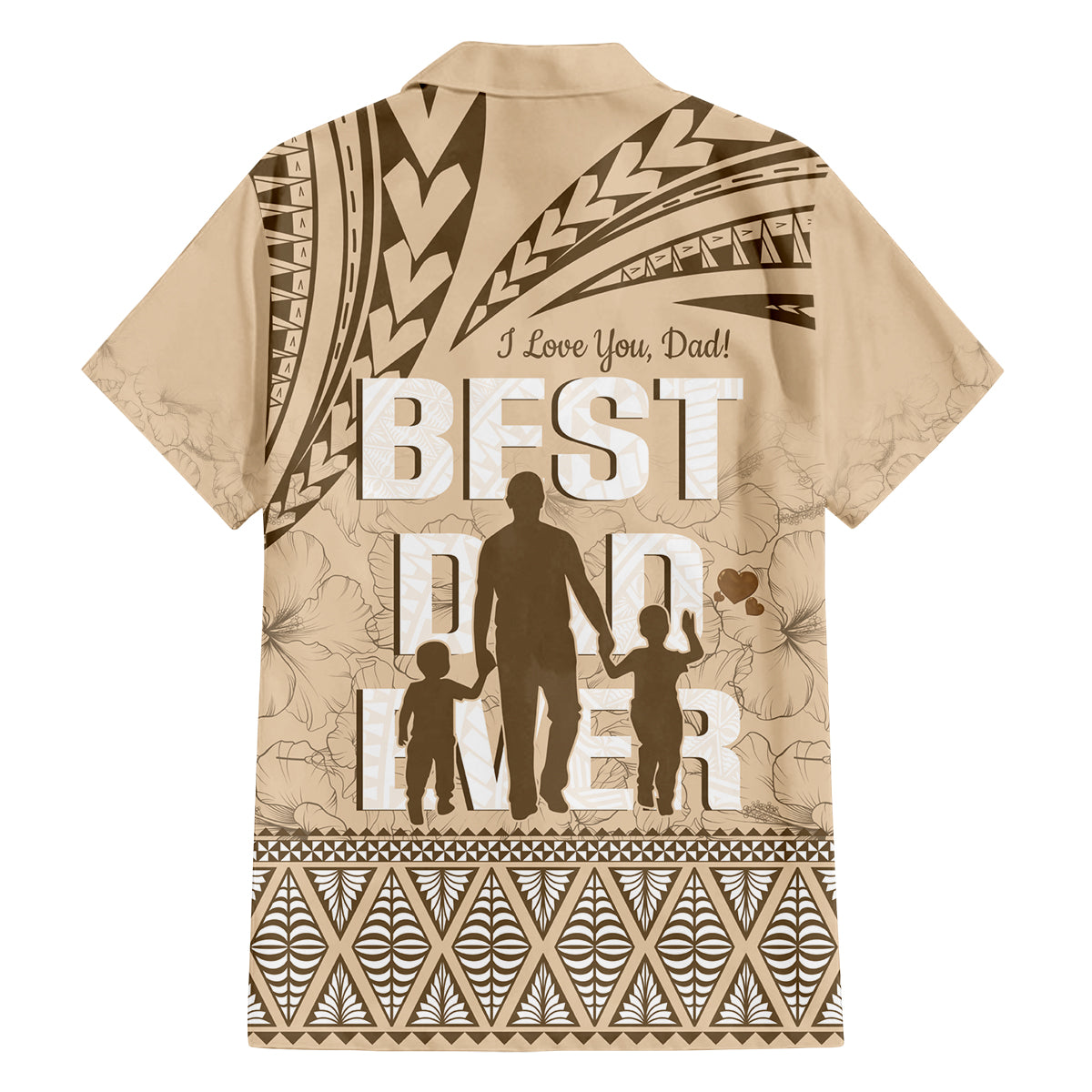 Tonga Father's Day Family Matching Long Sleeve Bodycon Dress and Hawaiian Shirt Best Dad Ever Tongan Ngatu Pattern - Beige LT14 - Polynesian Pride