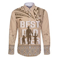 Tonga Father's Day Family Matching Long Sleeve Bodycon Dress and Hawaiian Shirt Best Dad Ever Tongan Ngatu Pattern - Beige LT14 Dad's Shirt - Long Sleeve Beige - Polynesian Pride