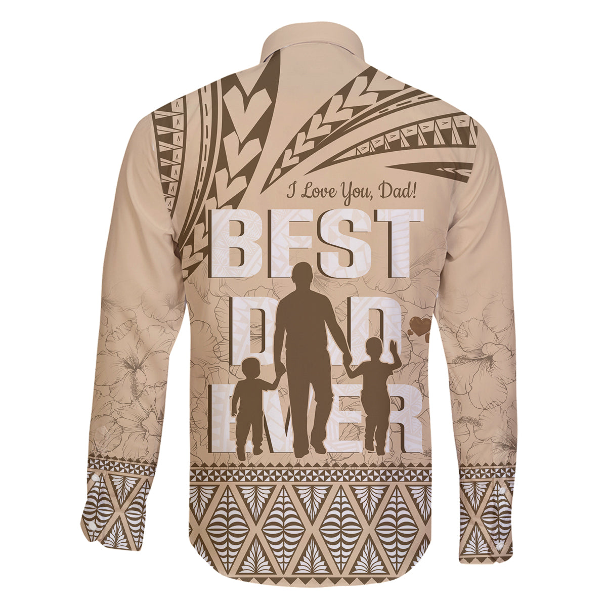 Tonga Father's Day Family Matching Long Sleeve Bodycon Dress and Hawaiian Shirt Best Dad Ever Tongan Ngatu Pattern - Beige LT14 - Polynesian Pride