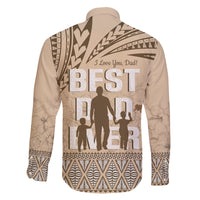 Tonga Father's Day Family Matching Long Sleeve Bodycon Dress and Hawaiian Shirt Best Dad Ever Tongan Ngatu Pattern - Beige LT14 - Polynesian Pride