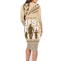 Tonga Father's Day Family Matching Long Sleeve Bodycon Dress and Hawaiian Shirt Best Dad Ever Tongan Ngatu Pattern - Beige LT14 - Polynesian Pride