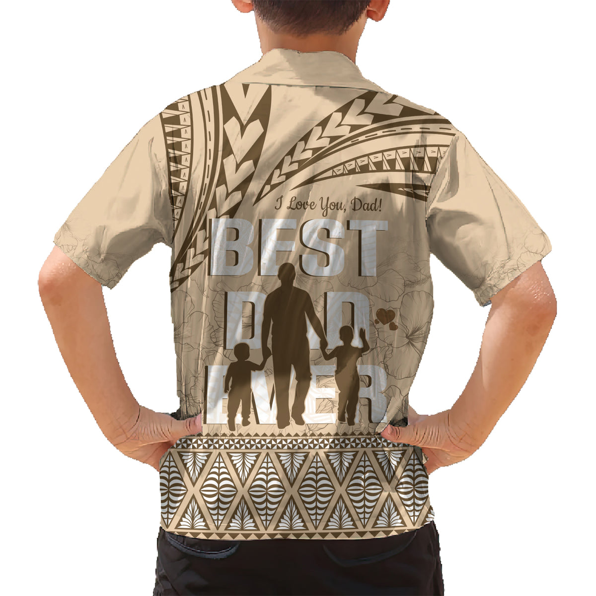 Tonga Father's Day Kid Hawaiian Shirt Best Dad Ever Tongan Ngatu Pattern - Beige LT14 - Polynesian Pride