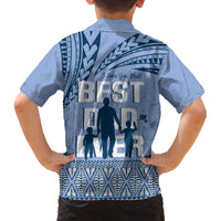 Tonga Father's Day Family Matching Long Sleeve Bodycon Dress and Hawaiian Shirt Best Dad Ever Tongan Ngatu Pattern - Blue
