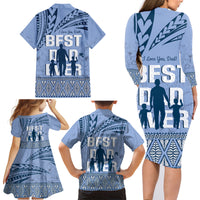Tonga Father's Day Family Matching Long Sleeve Bodycon Dress and Hawaiian Shirt Best Dad Ever Tongan Ngatu Pattern - Blue
