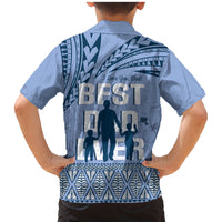 Tonga Father's Day Family Matching Mermaid Dress and Hawaiian Shirt Best Dad Ever Tongan Ngatu Pattern - Blue